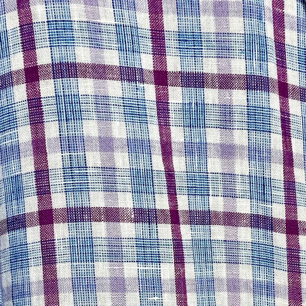 Banana Republic Mens 100% Linen Plaid Button-Down Shirt Camden‎ Standard Fit M